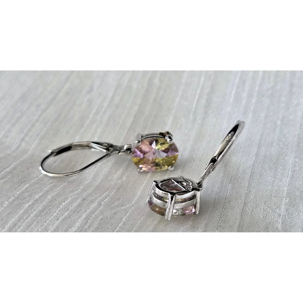 Lucky Topaz‎ Iridescent Dangle Gemstone Sterling Silver 925 Earrings Signed CHJS